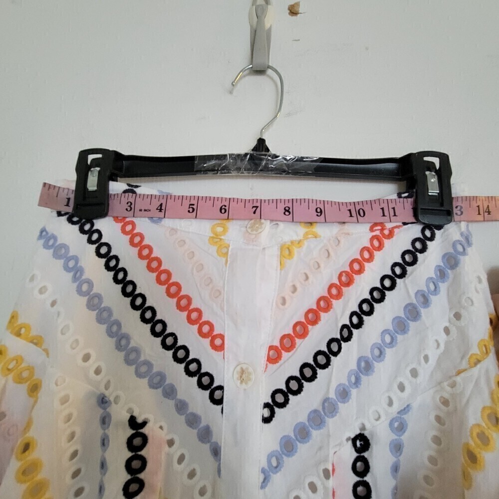 Eva Franco Colorful Eyelet Embroidered Striped Raw Frayed Hem Mini Skirt Size 4 - Picture 7 of 11